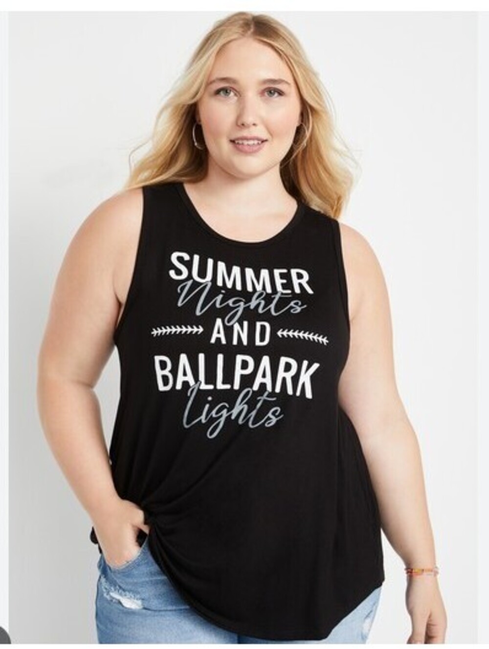 Women's Maurices Small "Summer Nights And Ballpark Lights" Black Graphic Tank